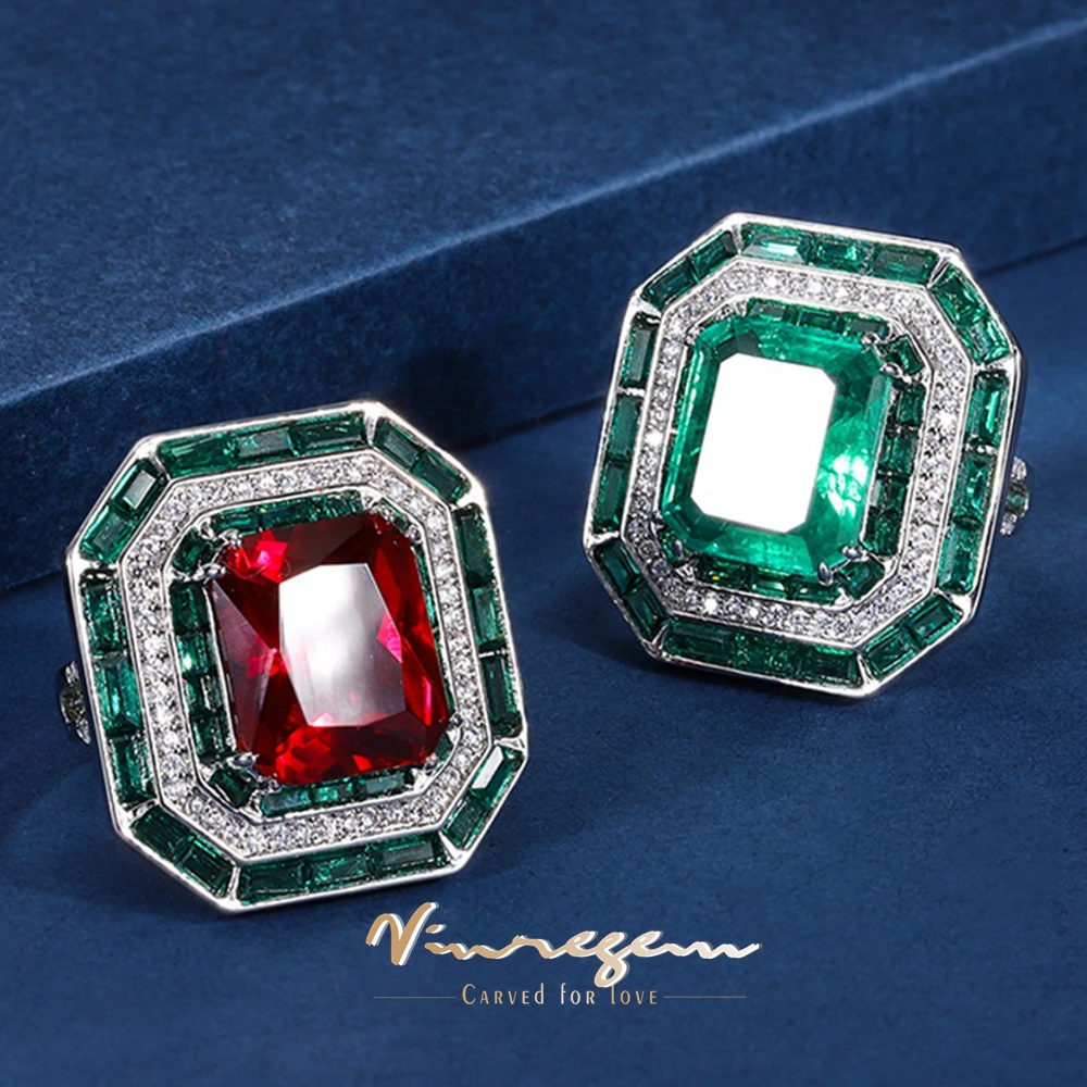 

Vinregem Luxury 12*14MM Lab Created Emerald Ruby Gemstone Women Vintage Ring Gift Anniversary Cocktail Fine Jewelry Wholesale