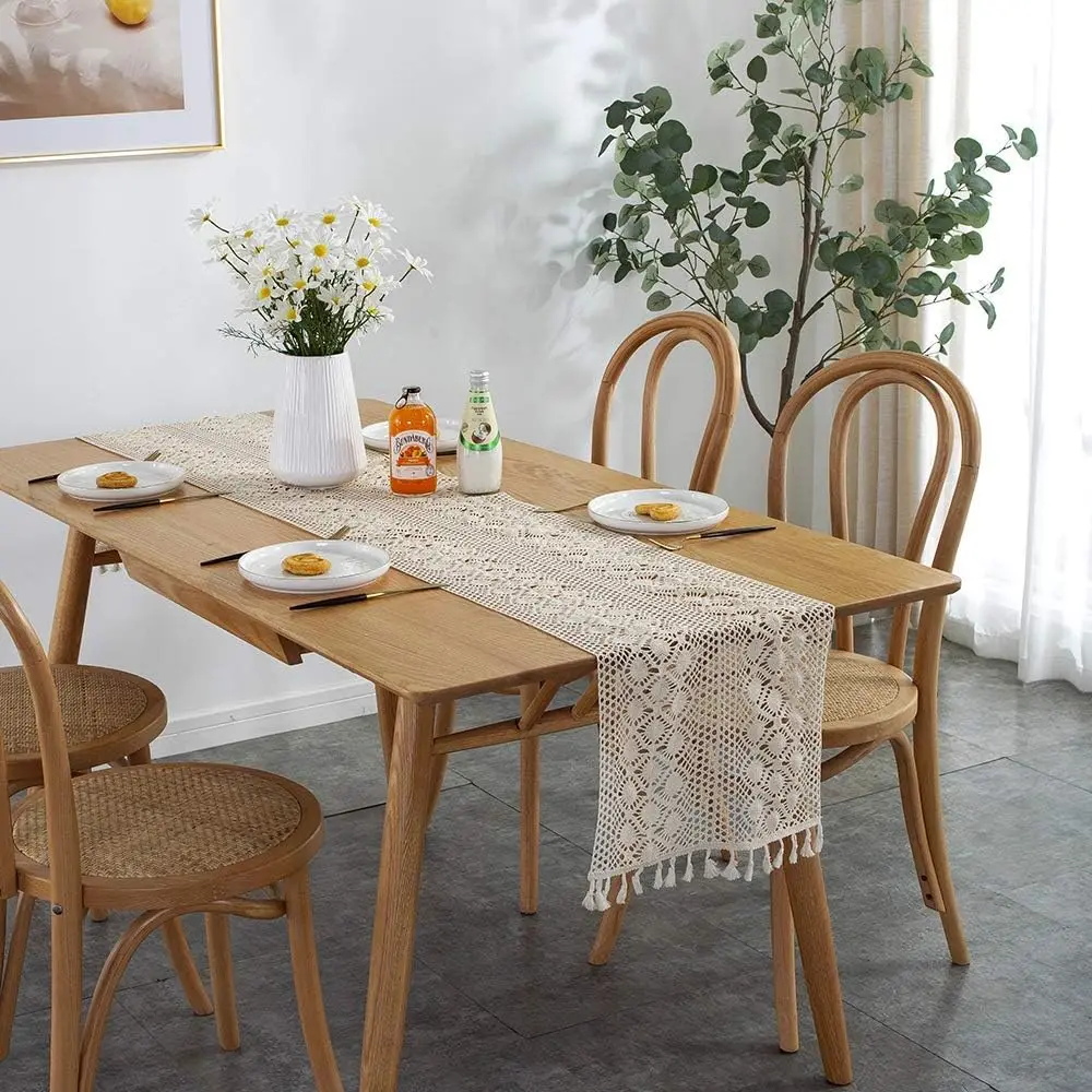 Beige Crochet Table Runner - Vintage Boho with Tassels 2 Sb18da9fc5490436db46b0875b93bb1b68