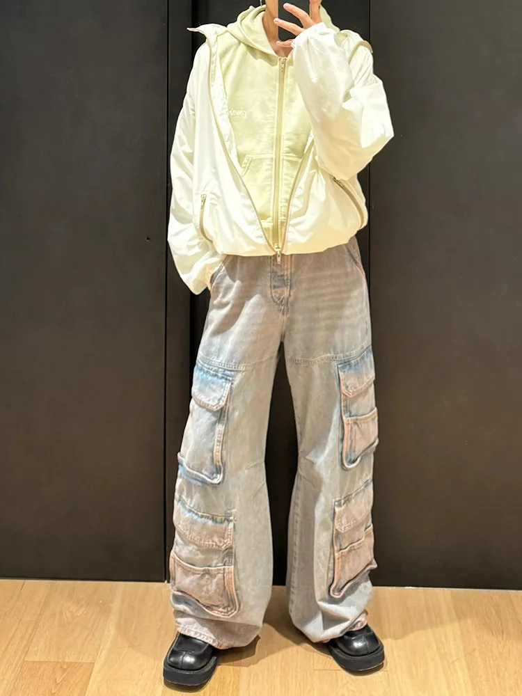Light Blue Washed Multi Pocket Wide Leg Jeans for Unisex Casual Vintage Style High Waist Denim Pants Spring Summer Unique Design
Light Blue Washed Multi Pocket Wide Leg Jeans for Unisex Casual Vintage Style High Waist Denim Pants Spring Summer Unique Design
