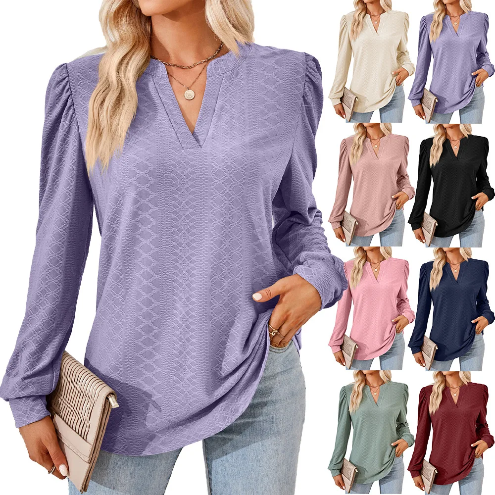 Autumn and Winter Solid Color V-neck Jacquard Long-sleeved Loose Casual T-shirt Top Women
Autumn and Winter Solid Color V-neck Jacquard Long-sleeved Loose Casual T-shirt Top Women