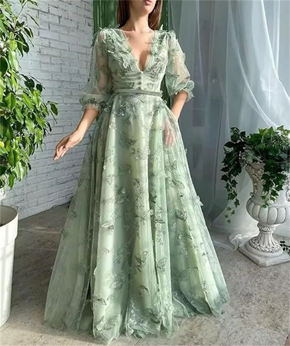 Женское длинное бальное платье из тюля, Бальное плиссированное платье с 3D бабочками и V-образным вырезом, Официальные Вечерние платья с карманами
Женское длинное бальное платье из тюля, Бальное плиссированное платье с 3D бабочками и V-образным вырезом, Официальные Вечерние платья с карманами