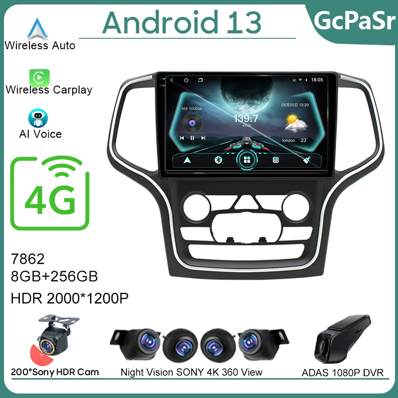 

Автомобильный Android 13 для Jeep Grand Cherokee Wk2 2014 - 2017 автомобильное радио стерео головное устройство мультимедийный плеер GPS-навигация No 2din DVD