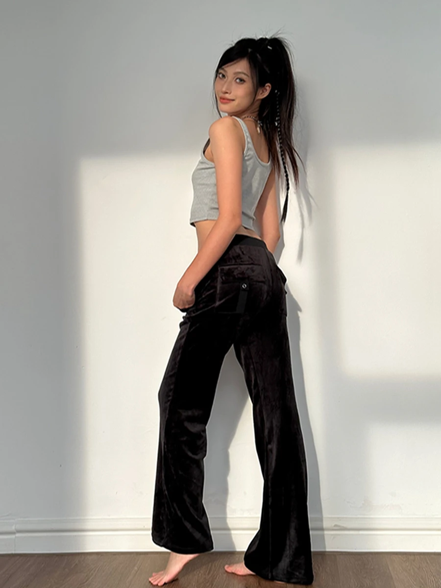 

Women Velvet Bell Pants High Waist Solid Color Flared Trousers Soft Comfy Palazzo Pants Drawstring Yoga Elasticated Lounge