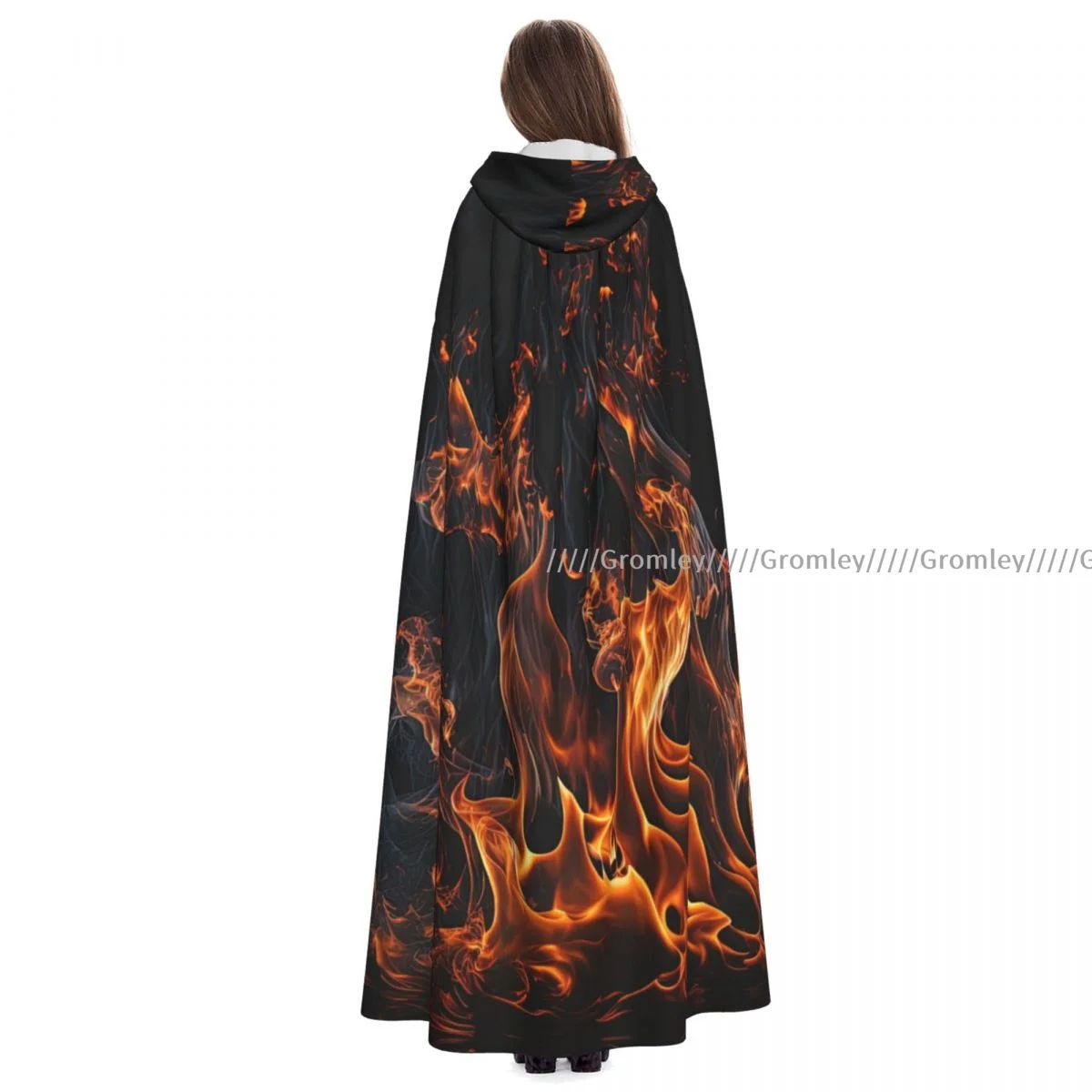 

Fire Print Witch Cloak Halloween Cosplay Costume Adult Unisex Cloak Retro Ages Cape