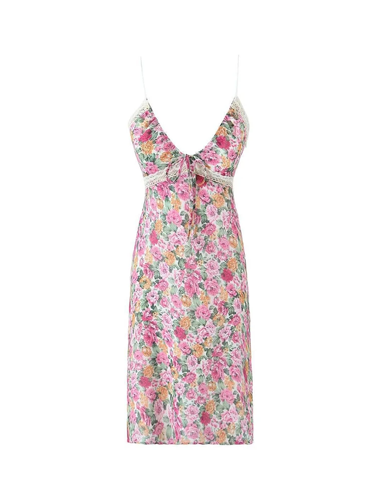 Женское кружевное платье с V-образным вырезом, открытой спиной и цветочным принтом
Женское кружевное платье с V-образным вырезом, открытой спиной и цветочным принтом