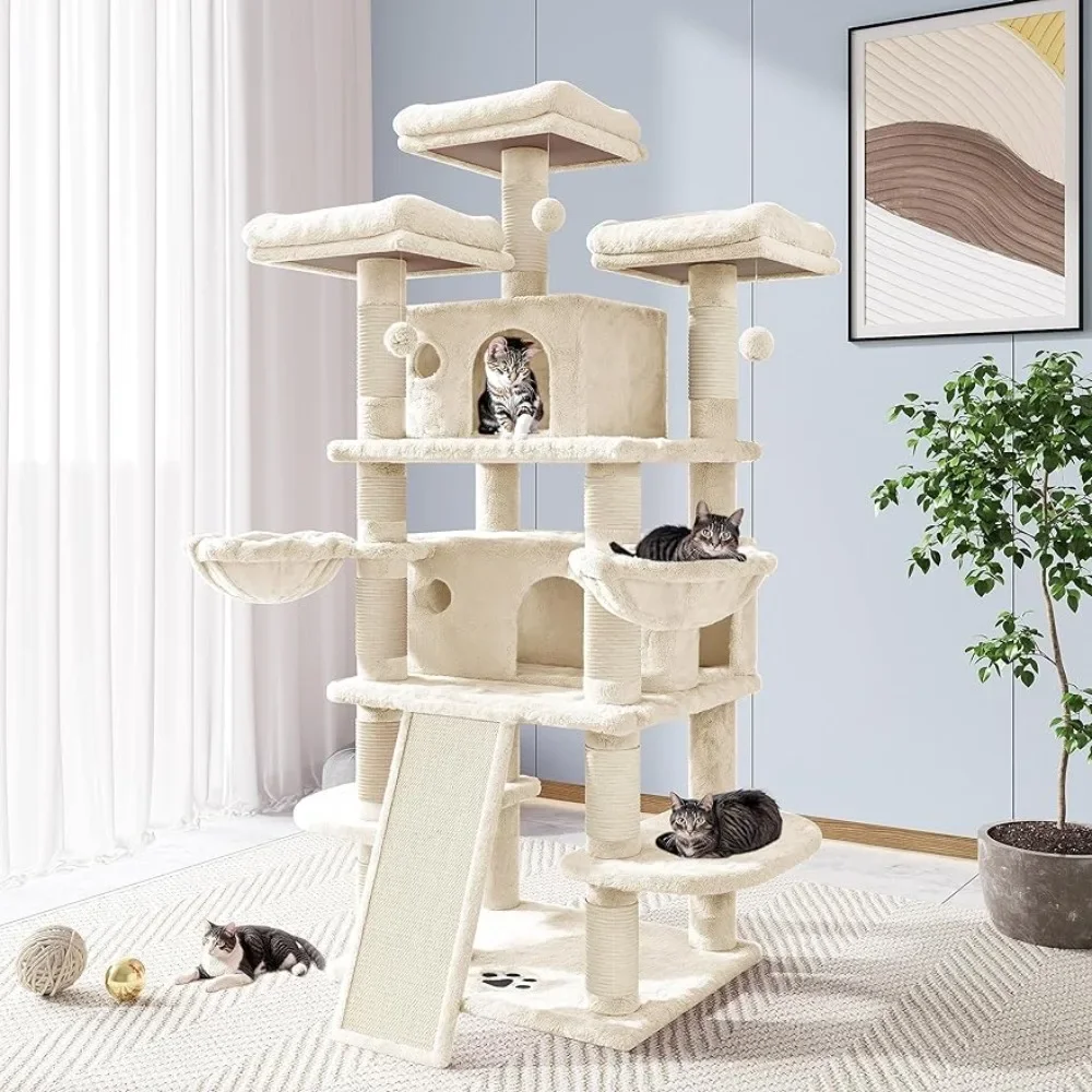 

68 Inches Cat Tree/Cat Tree House and Towers Cat Condo/Cat Tree Scratching Post/Multi-Level Large Cat Tree/Beige Freight free