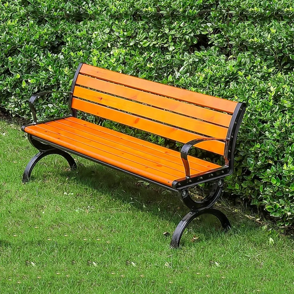 

Porch Outside Benches Lawn Outdoor Benches Cast Aluminum Preservative Wood 67IN(170CM) Patio Garden Bench Perfect for Backyard