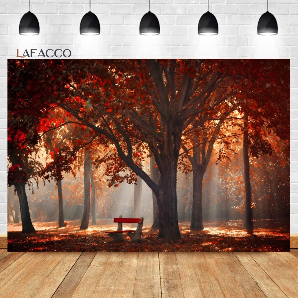 

Laeacco Beautiful Autumn Backdrop Red Maple Leaves Fall Park Natural Scenery Wedding Ceremony Portrait Photography Background