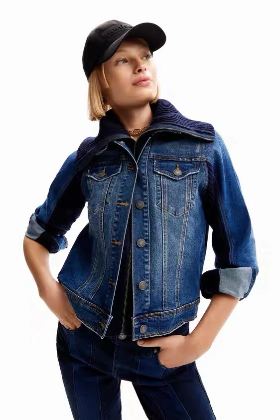 Foreign Trade Original Order Spain D New Women's Denim Coat Splice Fake Two Fashion Trend Casual Short Jackets 
Foreign Trade Original Order Spain D New Women's Denim Coat Splice Fake Two Fashion Trend Casual Short Jackets