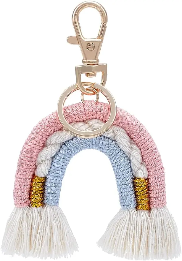

1pc Rainbow Tassel Keychain Macrame Weaving Rainbow Charm Boho Tassel Pendants Handmade Colorful Keychains Cute Women
