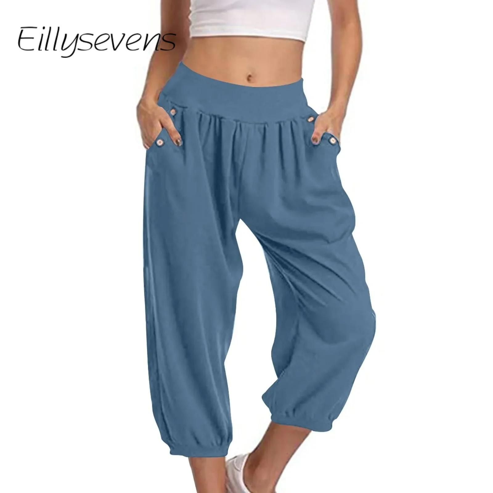 Pants For Women Casual Summer New Solid Color Elastic High Waist Cotton Linen Loose Pants Drawstring With Pocket Mid Leg Pants
Pants For Women Casual Summer New Solid Color Elastic High Waist Cotton Linen Loose Pants Drawstring With Pocket Mid Leg Pants