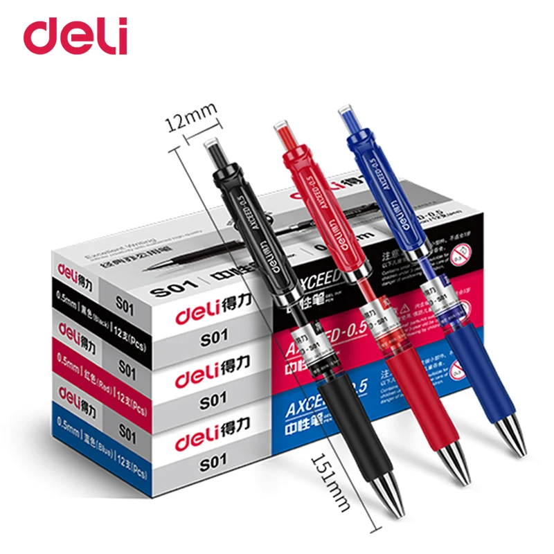 Deli Gel Pen 12 Pcs 0.5mm Office Supplies Stationery Gel Pens For Students Writing Black Red Blue High Quality Gel Pen Refills
Deli Gel Pen 12 Pcs 0.5mm Office Supplies Stationery Gel Pens For Students Writing Black Red Blue High Quality Gel Pen Refills