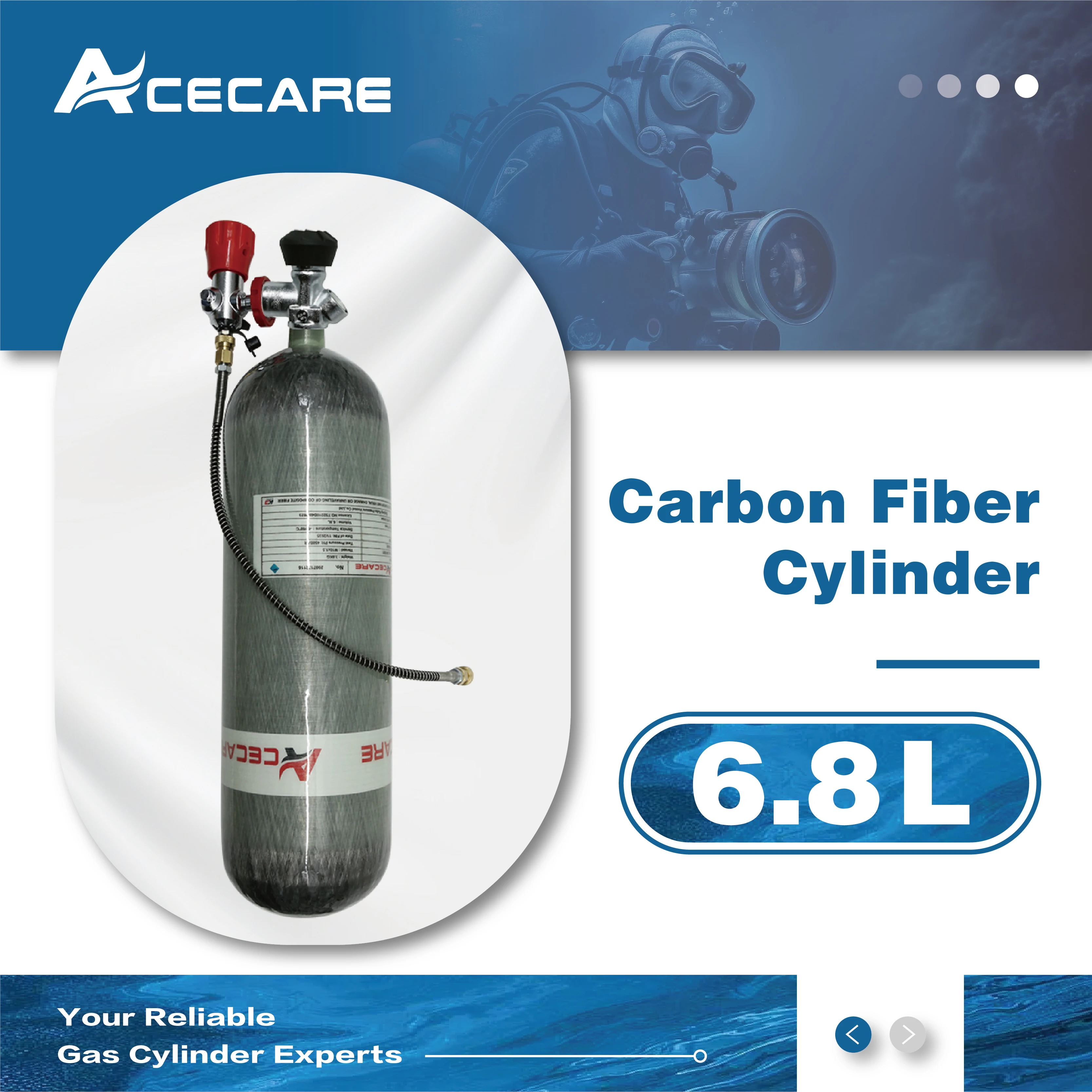 Acecare 6.8L Carbon Fiber Valve Tank Scuba Diving bottle Hpa 300bar 4500psi Valve Filing Station For SCBA Diving Fire Safety
Acecare 6.8L Carbon Fiber Valve Tank Scuba Diving bottle Hpa 300bar 4500psi Valve Filing Station For SCBA Diving Fire Safety
