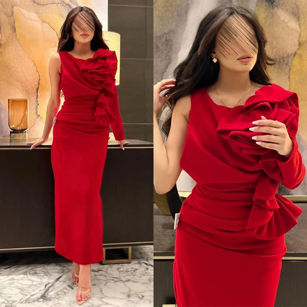 

Prom Dresses Fashion O-Neck Sheath Ruched Celebrity Dress Long Sleeve Tank Slit Ankle Length Formal Evening Gowns فساتين الحفلات