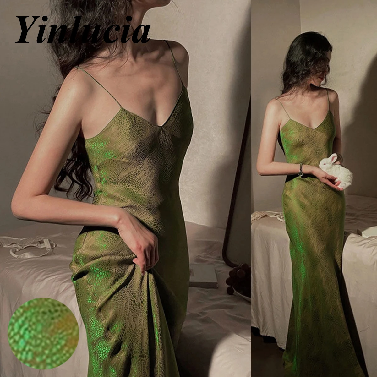 Dresses For Women Summer Green Shiny Irregular Scales Sexy V-neck Dress Sophisticated Tailored Long Dress Vintage Prom Party
Dresses For Women Summer Green Shiny Irregular Scales Sexy V-neck Dress Sophisticated Tailored Long Dress Vintage Prom Party