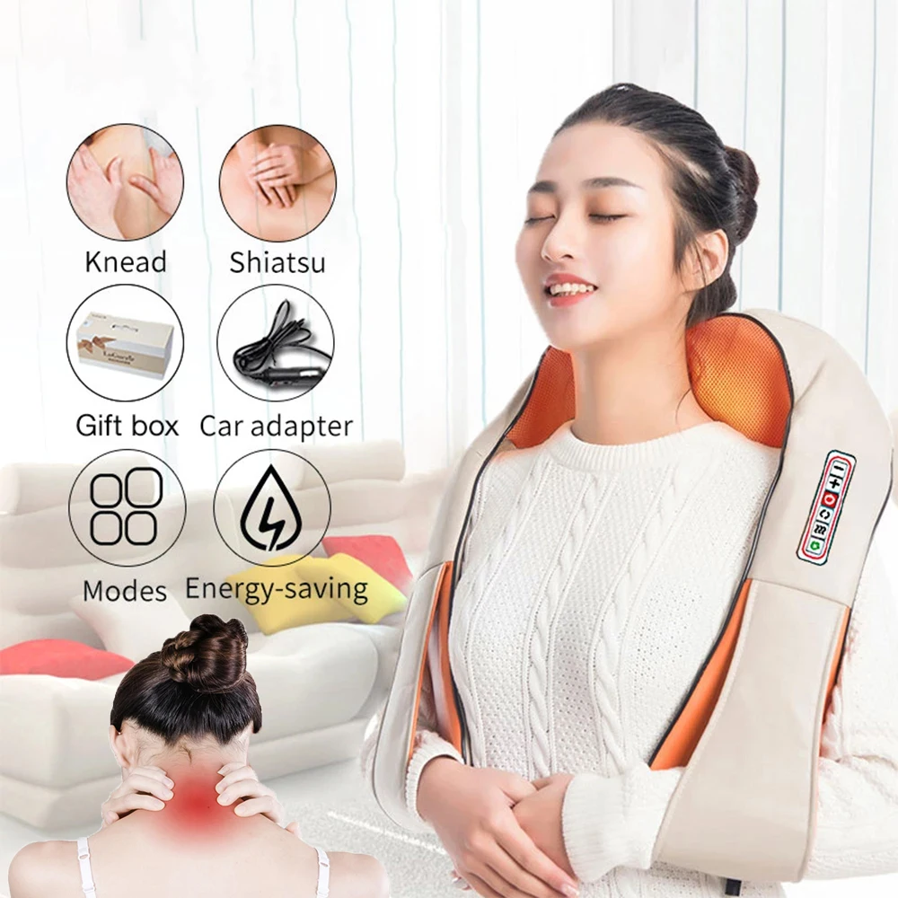 

U Shape Electrical Shiatsu Body Shoulder Back Neck Massager Car/Home Dual-use Infrared Heated 4D Kneading Massage Shawl Device