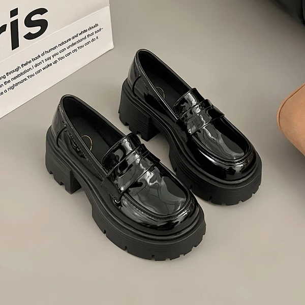 

Женские мокасины в британском стиле, черные туфли-оксфорды на плоской подошве, с круглым носком, без застежки, без шнуровки, для ношения весной и летом, 2023