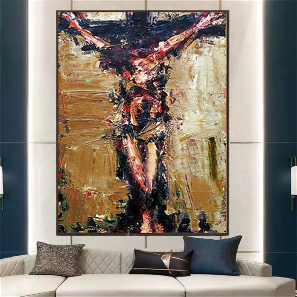 

Large Size Christian Lobby Hang Drawing Crucifixion Image Jesus Wall Art Canvas Oil Paintings Decor Living Room Porch Mural