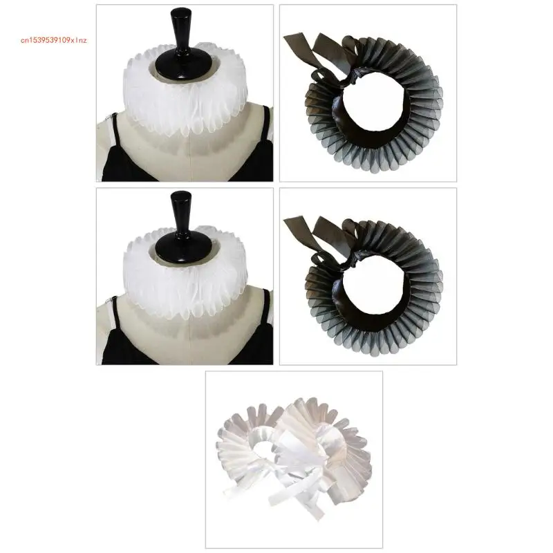 

Elizabethan Ruffled Neck Collar Clown Choker Wrap Scarf Wrist Cuffs for Halloween Cosplay Victorian Costume