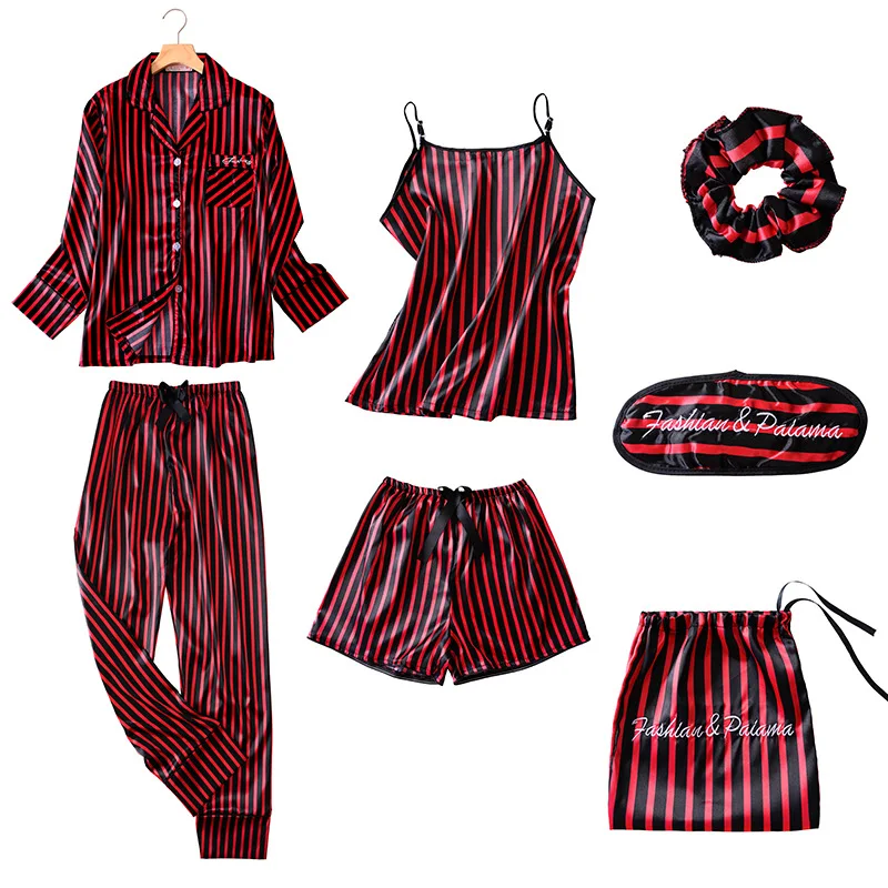 7 PCS/Lot Strap Sleepwear Pyjamas Women's Pajamas Sets Satin Silk Lingerie Homewear Sleepwear Pyjamas Set Pijamas For Woman
7 PCS/Lot Strap Sleepwear Pyjamas Women's Pajamas Sets Satin Silk Lingerie Homewear Sleepwear Pyjamas Set Pijamas For Woman