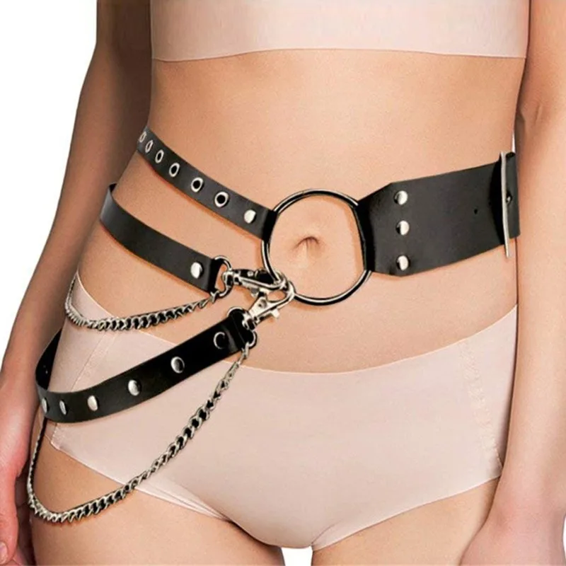 Women Gothic Punk Waist Belt Chain Metal Circle Ring Design Silver Pin Buckle PU Leather Black Waistband Jeans Waist Belts
Women Gothic Punk Waist Belt Chain Metal Circle Ring Design Silver Pin Buckle PU Leather Black Waistband Jeans Waist Belts