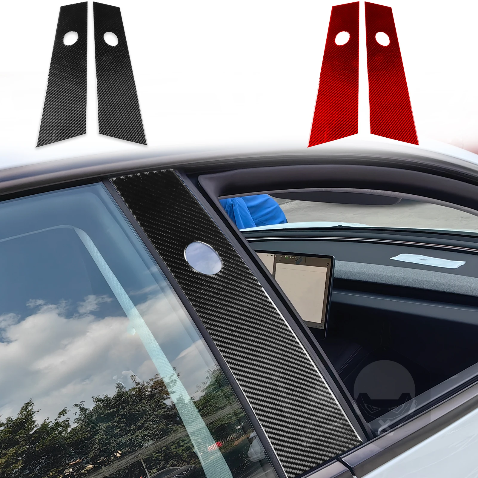 

Carbon Fibre Car Middle Window B C Center Pillar Sticker For Tesla Model Y 2023 Decorative Central Frame Cover Car Accessories