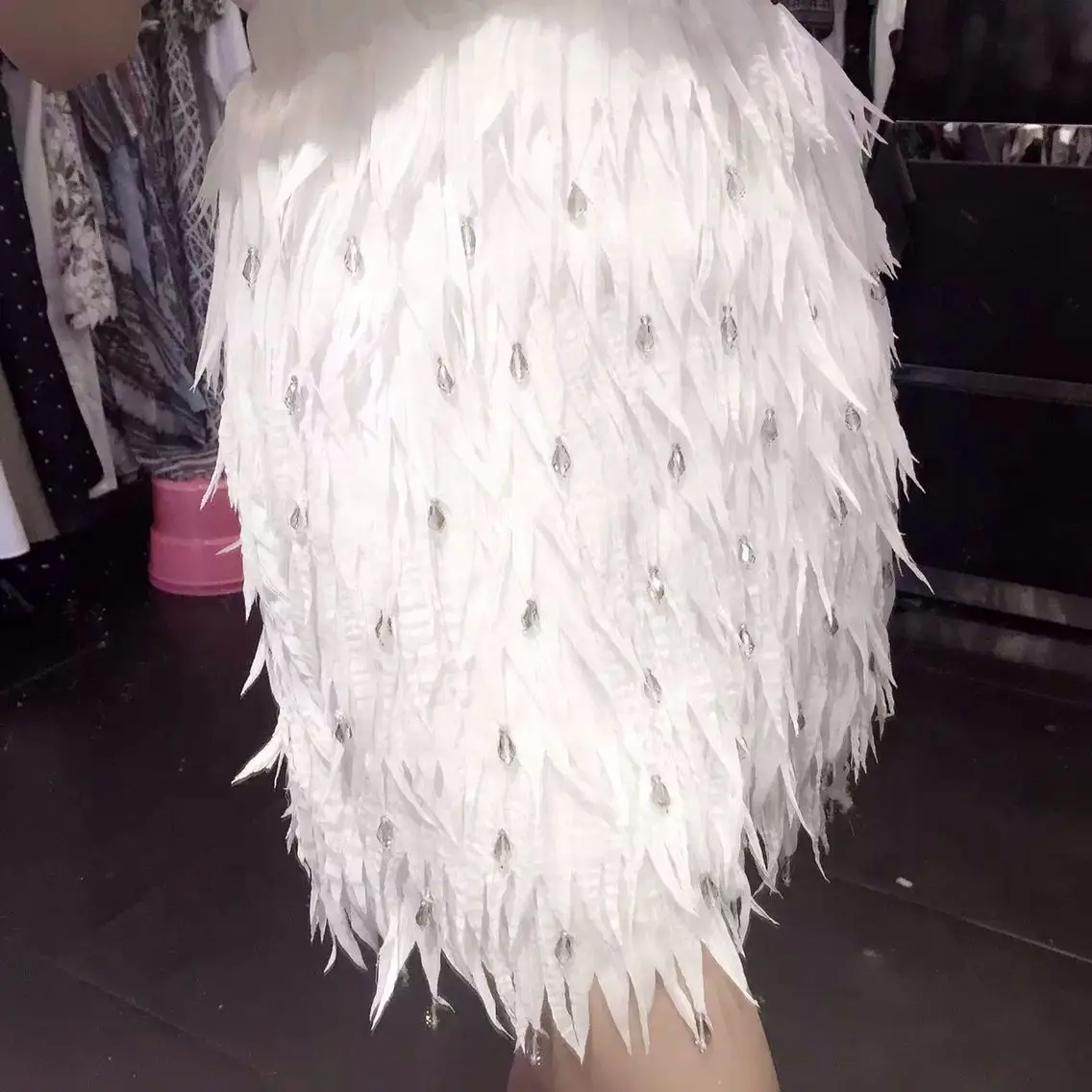 

New Spring And Autumn Handmade Diamond Beaded Bohemian Bag Hips Thin Feather Skirt Short Skirt Women's Bottoms Y2k Skirt