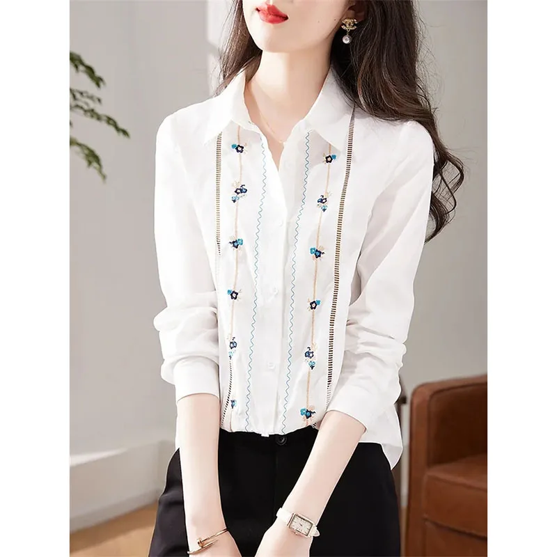 Women's White Long Sleeved Shirt 2023 Autumn New Loose Female Embroidery Versatile Elegant Tops Lady Blouse
Women's White Long Sleeved Shirt 2023 Autumn New Loose Female Embroidery Versatile Elegant Tops Lady Blouse