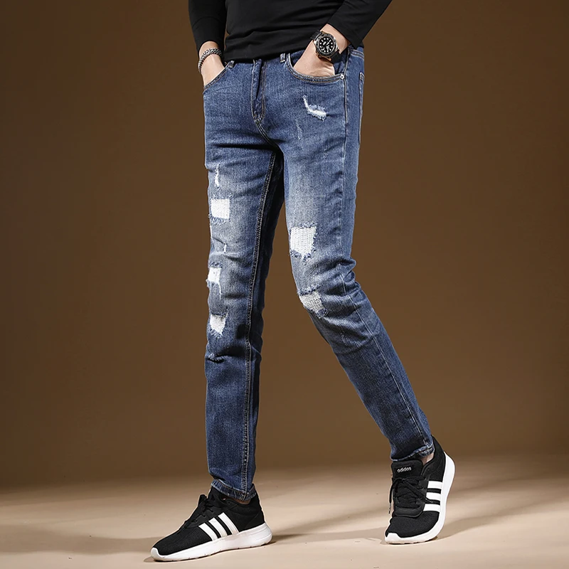 Men Blue Ripped Jeans Autumn Mens Casual Pants Streetwear Fashion Slim Fit Straight Denim Trousers CP1995
Men Blue Ripped Jeans Autumn Mens Casual Pants Streetwear Fashion Slim Fit Straight Denim Trousers CP1995