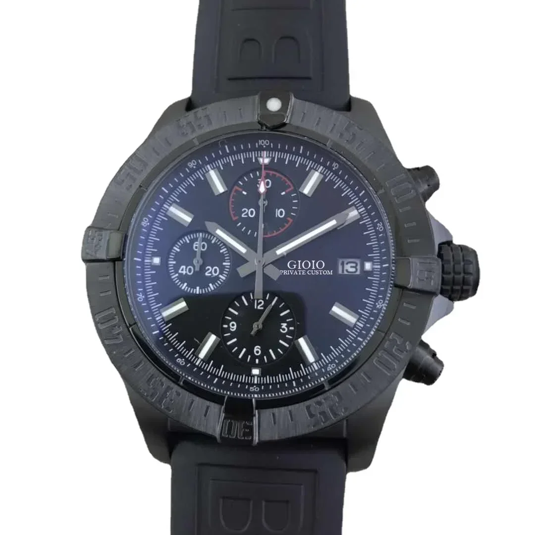 

Luxury New Men Quartz Chronograph Watch Black Rubber Blue Sport Watches