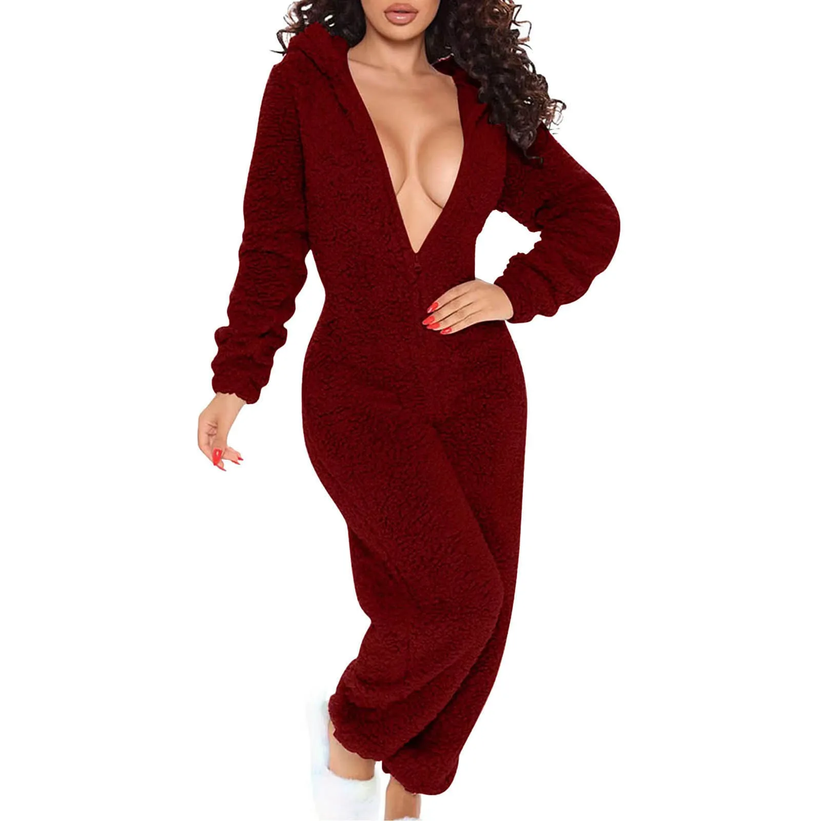 Women'S Long Sleeved Hooded Plush Home Clothes One-Piece Pajamas Clothes Zipper Up Solid Color Warm Onesies Home Pajamas
Women'S Long Sleeved Hooded Plush Home Clothes One-Piece Pajamas Clothes Zipper Up Solid Color Warm Onesies Home Pajamas