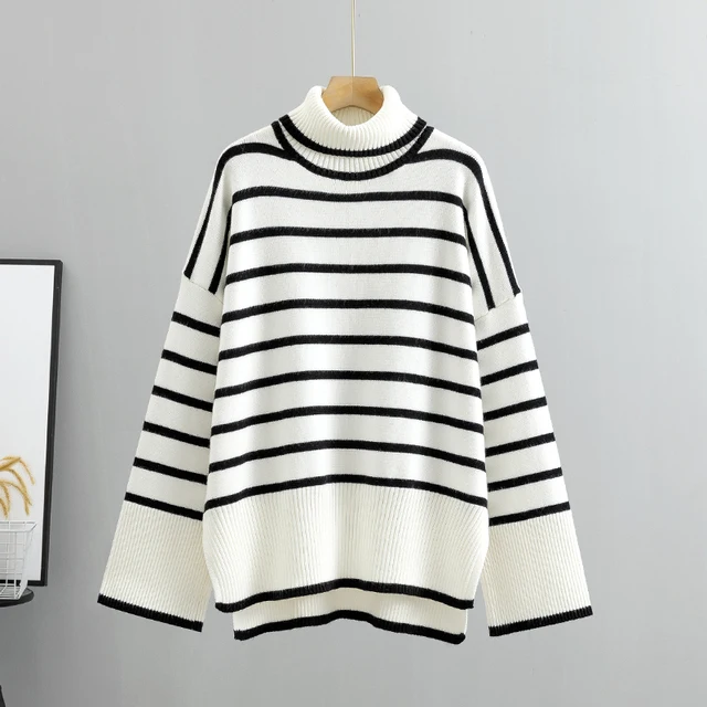 Casual Turtleneck Autumn Pullover Sweater Female Jumper OverSized stripe Winter Women Sweater Fashion Loose
Casual Turtleneck Autumn Pullover Sweater Female Jumper OverSized stripe Winter Women Sweater Fashion Loose