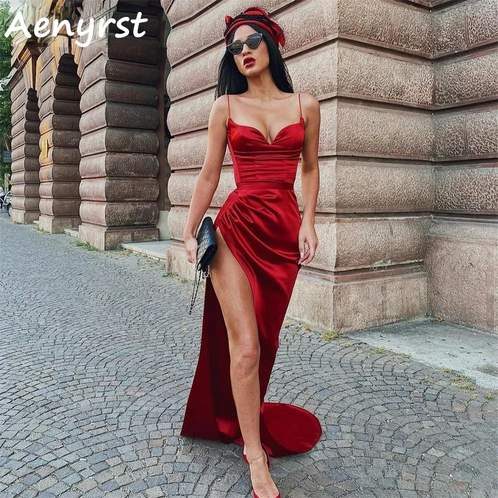 Aenyrst Sexy Red Spaghetti Strap Evening Dresses Satin Sweetheart Side High Split Prom Gowns Floor Length Christmas Party Dress
Aenyrst Sexy Red Spaghetti Strap Evening Dresses Satin Sweetheart Side High Split Prom Gowns Floor Length Christmas Party Dress