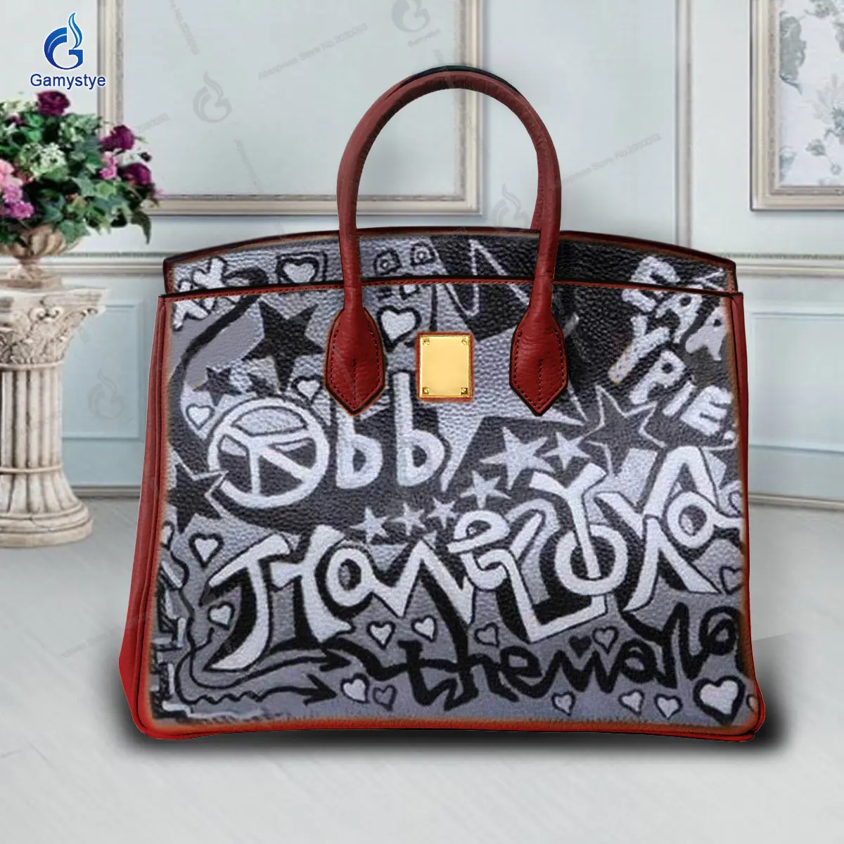 

40CM Women Tote Bag Genuine Leather Handbags Women Crossbody Bag Cow Leather Tote Personalized Custom Gift Handmade Graffiti Sac