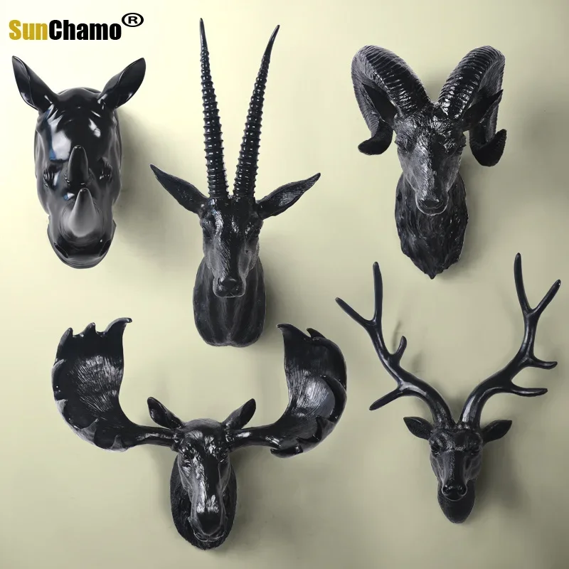 

2024 Home Decoration Accessoriesthree Deer Head Hanging Wall Mural Animal Furnishing European Style Of The Ancient Ornament