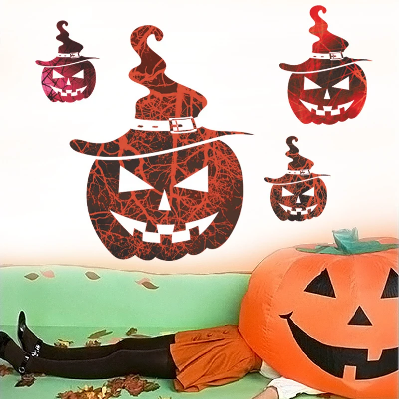 

Creative Pumpkin Jack-o'-Lantern Wall Stickers For Store Home Decoration Halloween Festival Window Decal Kids Room Mural Art