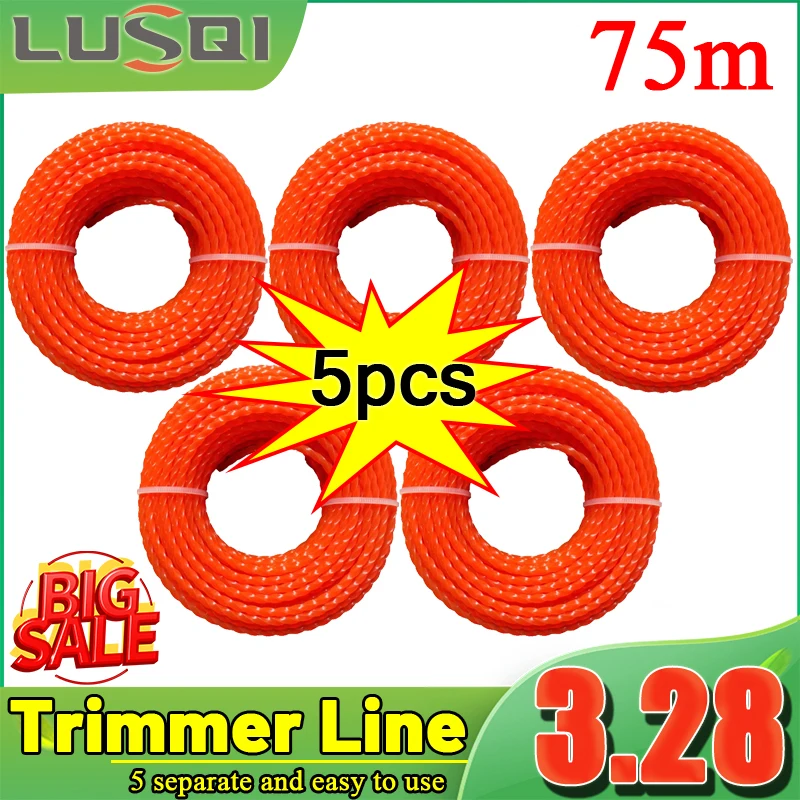 LUSQI 5pcs 15M Trimmer Line For Grass 2.4mm/2.7mm/3mm Nylon Spiral Brush Cutter Rope Lawn Mower Garden Back Yard
LUSQI 5pcs 15M Trimmer Line For Grass 2.4mm/2.7mm/3mm Nylon Spiral Brush Cutter Rope Lawn Mower Garden Back Yard