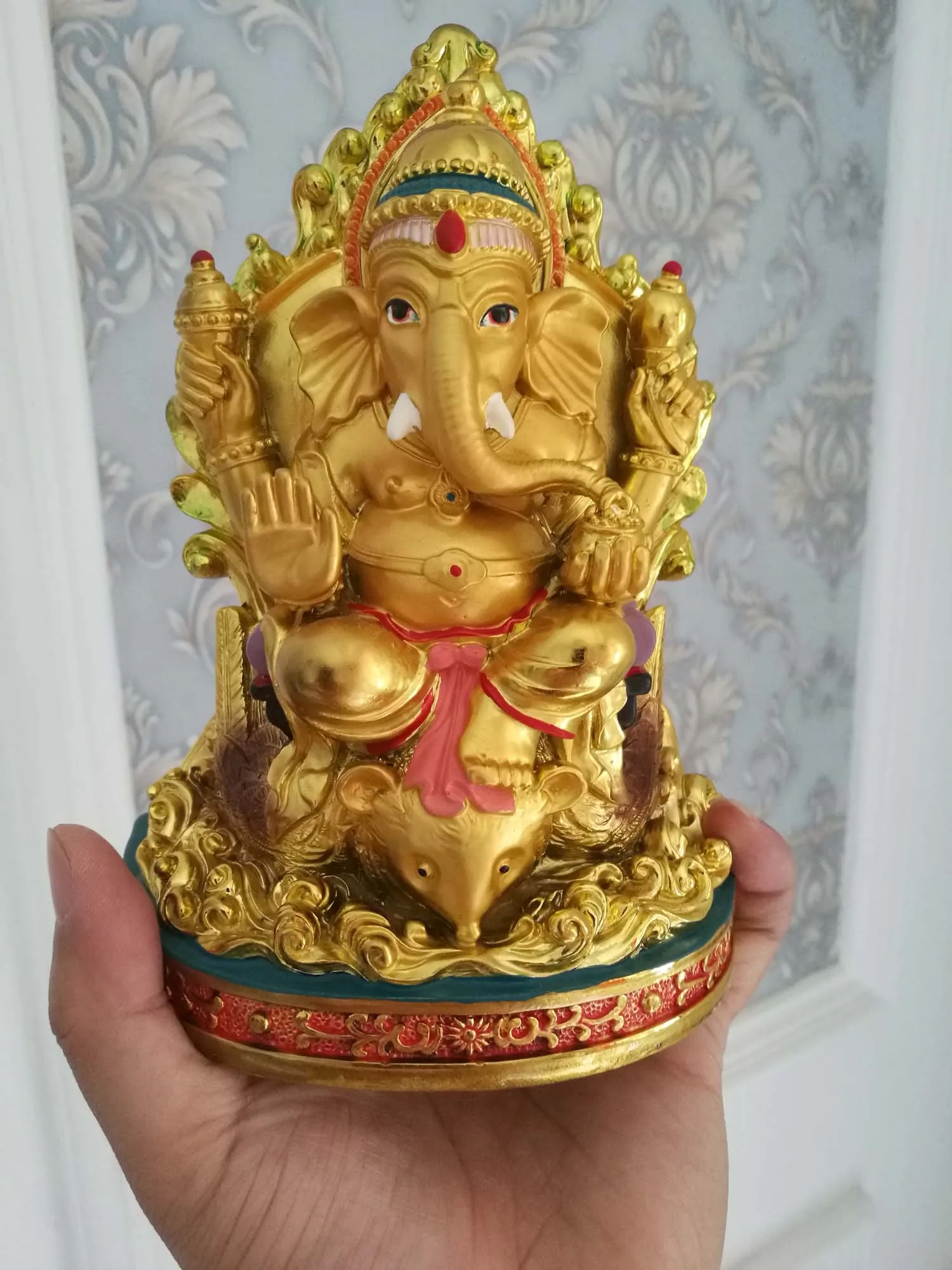 

VERY GOOD 18CM HOME OFFICE Talisman Southeast Asia India, Thailand efficacious God of Wealth Gilding Ganesha Buddha statue