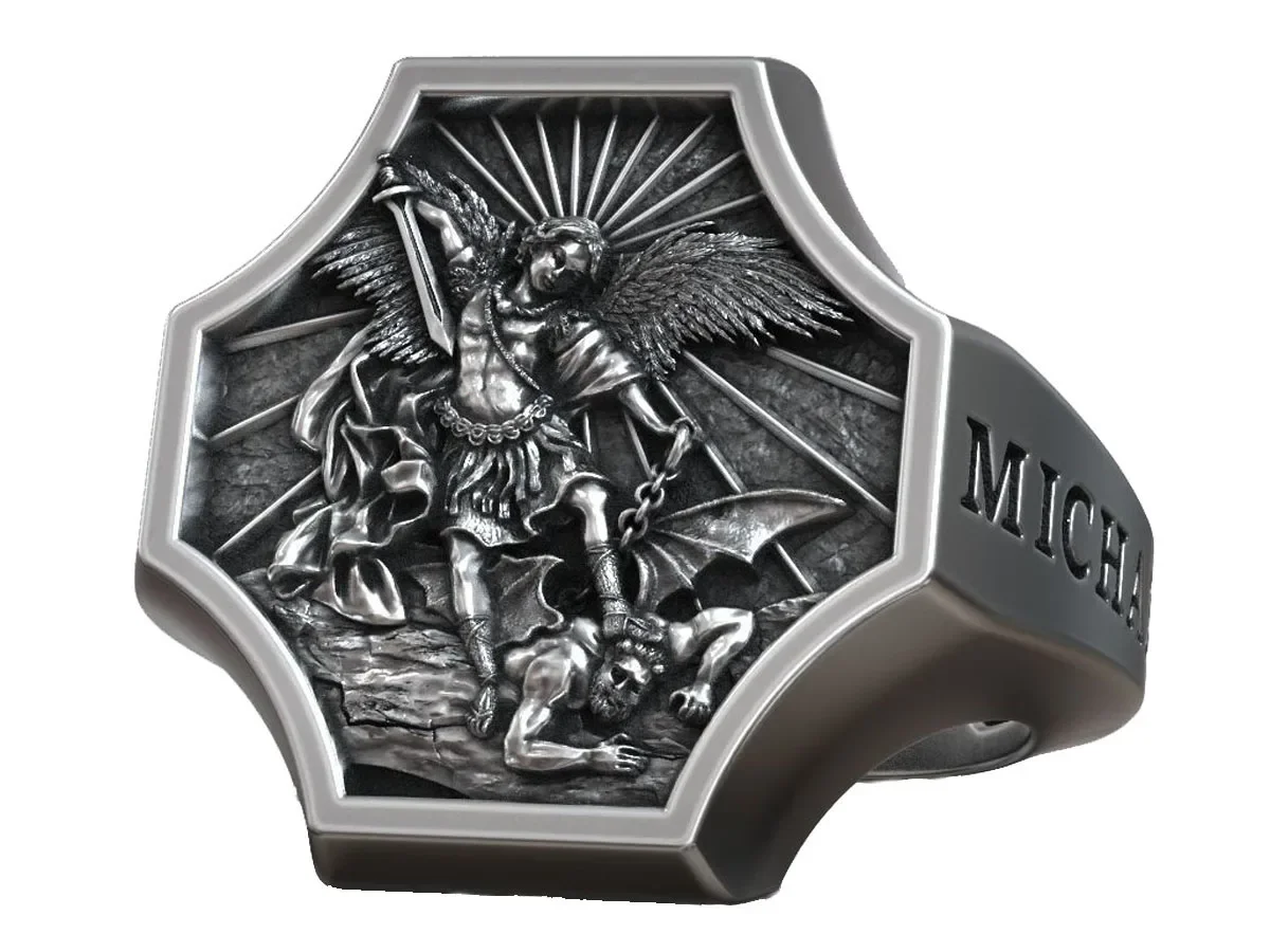 14g Archangel Michael Defeating Satan Basrelief Mens Rings Artistic Relief 925 SOLID STERLING SILVER Many Sizes 6-13
14g Archangel Michael Defeating Satan Basrelief Mens Rings Artistic Relief 925 SOLID STERLING SILVER Many Sizes 6-13