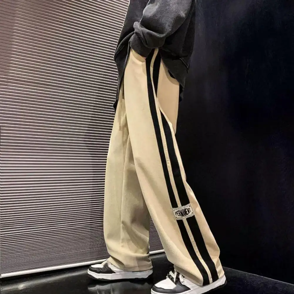 

Мужские вельветовые брюки в полоску сбоку с широкими штанинами 2023 корейская мода хип-хоп брюки-карго Свободные повседневные Прямые спортивные уличные брюки для бега