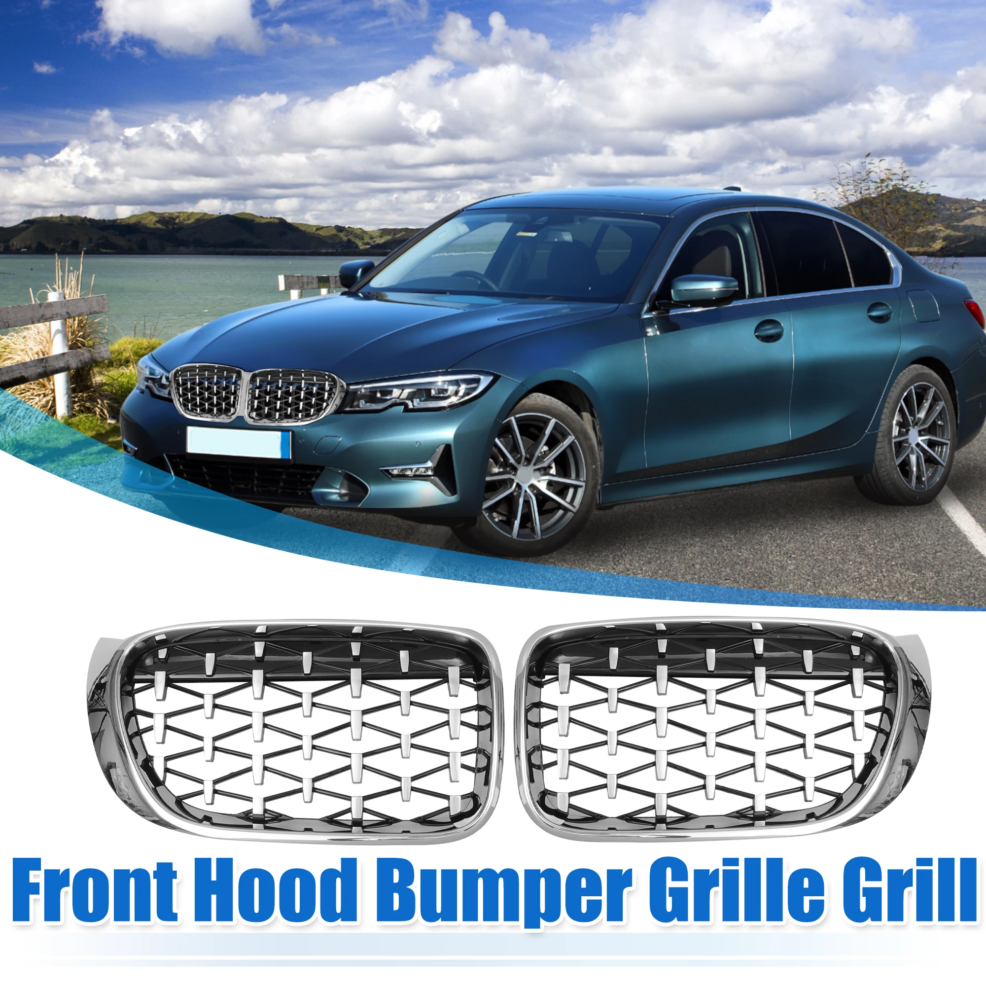 

UXCELL 1 Pair Front Hood Bumper Grille Grill for BMW x3 f25 2014 2015 2016 2017 51117338571/51117338572 Silver Tone
