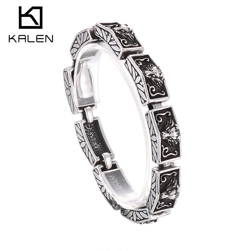 

KALEN Men's Strong Stainless Steel Wolf Head Bracelet Punk With Vintage Pattern Accessories Fashion Party Jewelry Gift