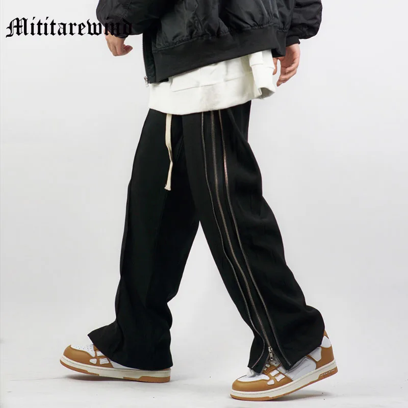 Hip Hop Side Striped Zipper Leg Criss-cross Men Pants Casual Spring and Autumn Straight Loose Baggy Solid Drawstring Trousers
Hip Hop Side Striped Zipper Leg Criss-cross Men Pants Casual Spring and Autumn Straight Loose Baggy Solid Drawstring Trousers