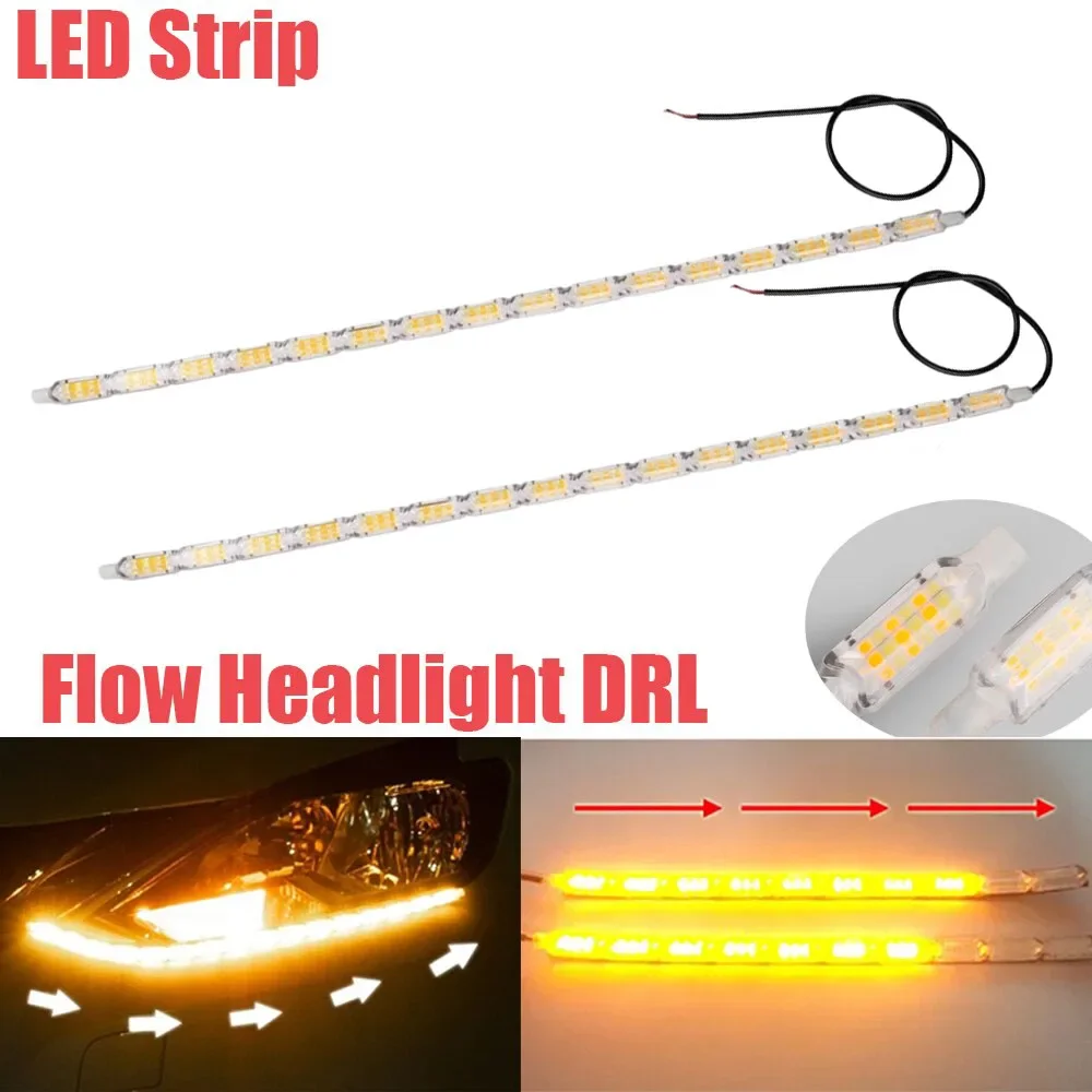 

12V Super Bright LED Daytime Running Light Strip Waterproof Flexbile Car DRL Streamer Turn Signal Lamp Auto Amber Headlight Part