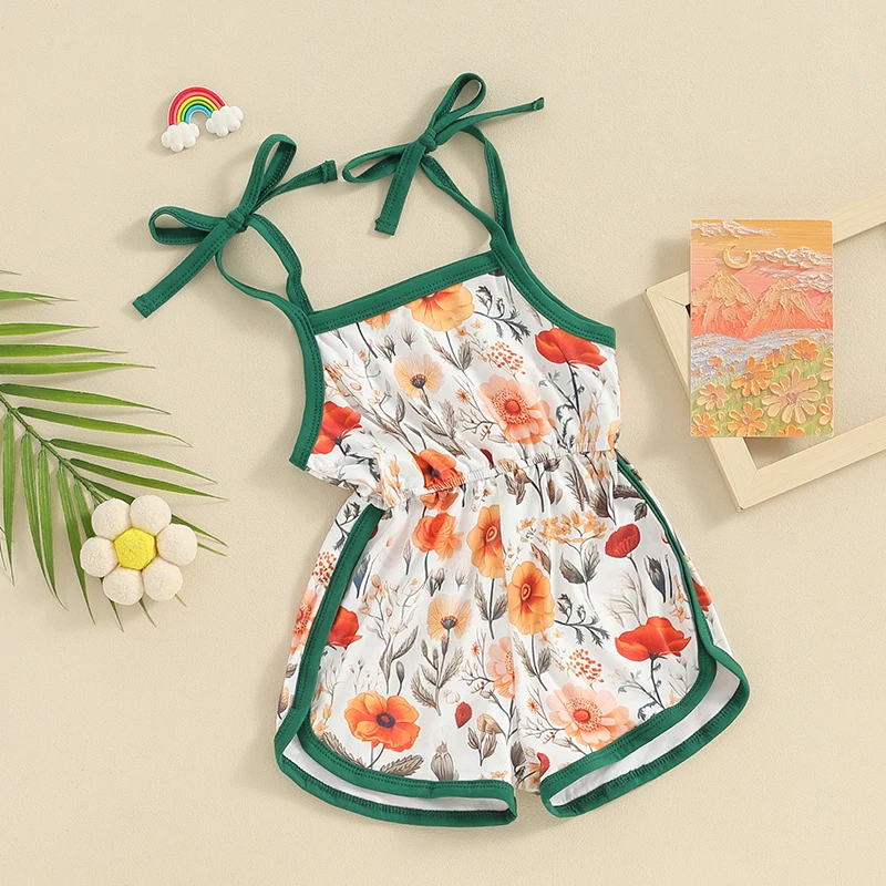 

WZTYYDS Toddler Baby Girl Summer Clothes Floral Romper Tie-Up Strap Halter Jumpsuit Infant Summer Sling Playsuit 6M-3T