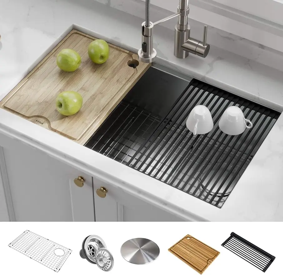 Kraus KWU110-32 Kore inch Undermount 16 Gauge Single Bowl Stainless Steel Kitchen Integrated Ledge and Accessories (Pack of 5),
Kraus KWU110-32 Kore inch Undermount 16 Gauge Single Bowl Stainless Steel Kitchen Integrated Ledge and Accessories (Pack of 5),
