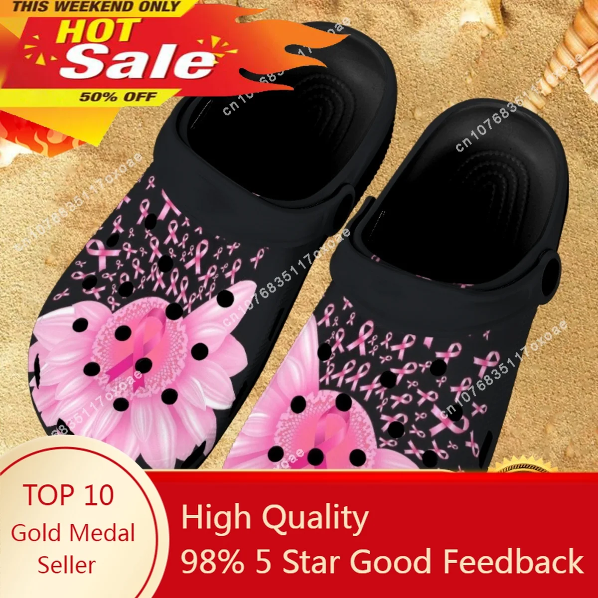 

Sunflower Breast Cancer Women Hole Shoes Summer Non-slip Girl Beach Shoes Home Slippers Outdoor Personalized Sandals Female New