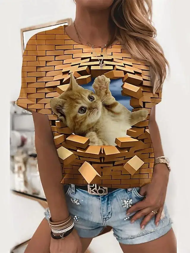 Summer Cute 3D Cat Print T Shirts Women's 3D Cat Print Crew Neck Basic Tops Hot Fashion Harajuku Plus Size
Summer Cute 3D Cat Print T Shirts Women's 3D Cat Print Crew Neck Basic Tops Hot Fashion Harajuku Plus Size