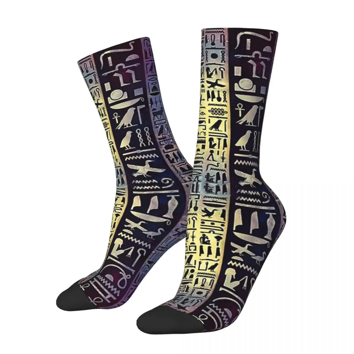 

Happy Men's Socks Hieroglyphs On Purple Violet Painted Texture Ancient Egypt Egyptian Novelty Crew Sock Gift Pattern Printed