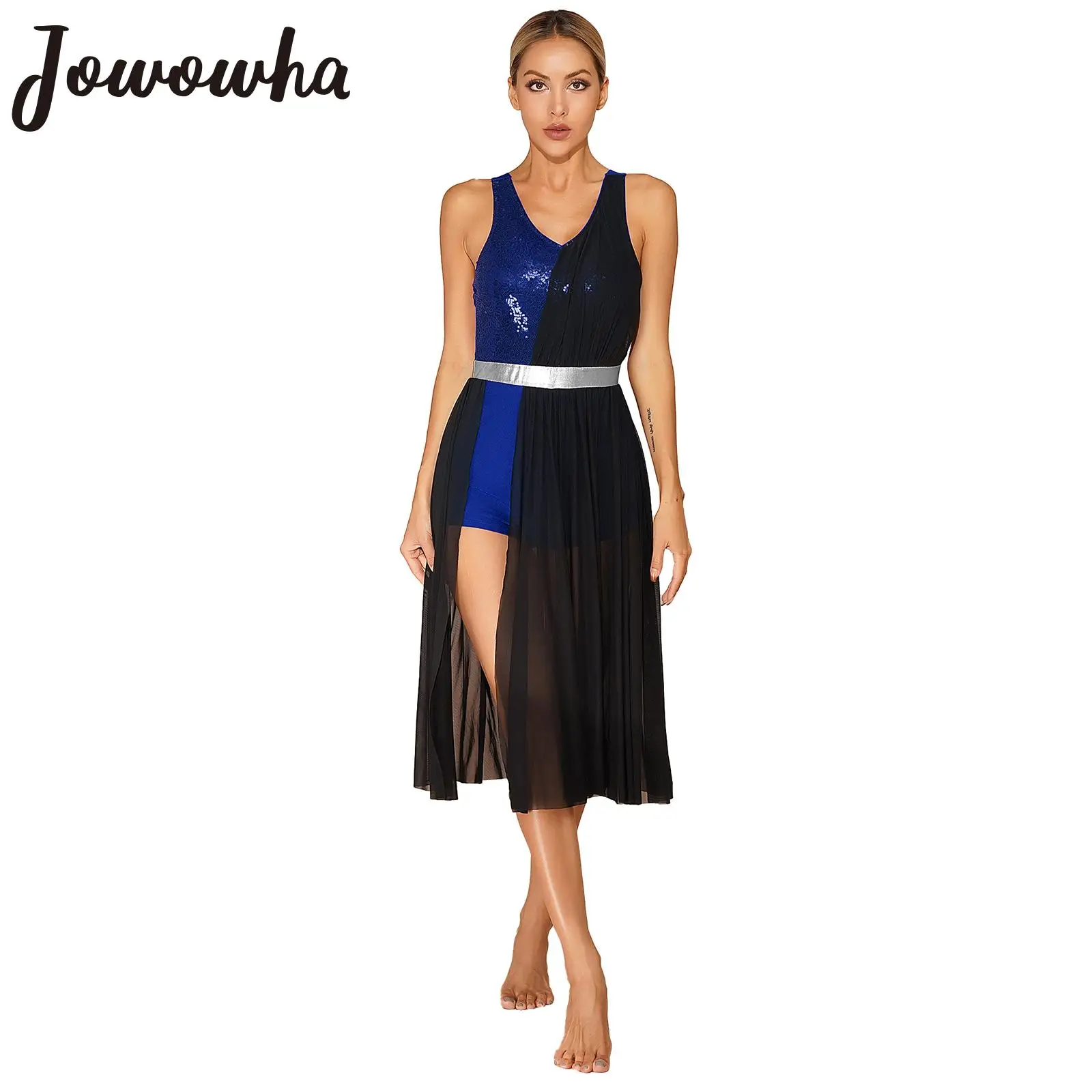 Womens Ballroom Lyrical Dance Dress Sleeveless Sparkly Sequin Ballet Figure Skating Dancewear Competition Performance Costume 
Womens Ballroom Lyrical Dance Dress Sleeveless Sparkly Sequin Ballet Figure Skating Dancewear Competition Performance Costume